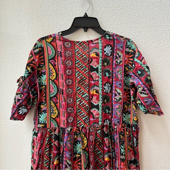 ROBINSONS made in india vintage pink boho graphic short sleeve maxi dress S - Picture 7 of 7